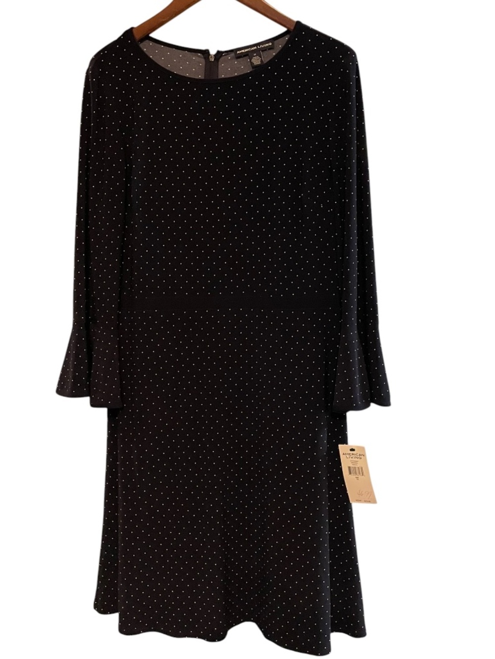 American Living Black Polka Dot Long Sleeve Dress Size 12 NWT